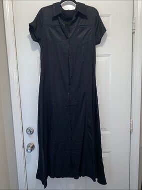 Black Button-Front Shirt Dress - Casual Maxi